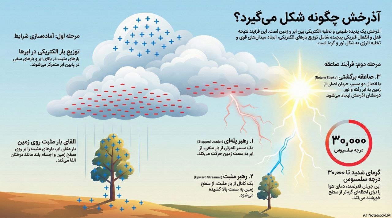  چگونگی شکل گیری آذرخش و جهت ظاهری آن